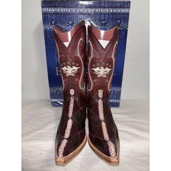 Stingray Lizard Print Pointed Toe Cowboy Boots by El General 1901 Mens Size 7 - Picture 6 of 10